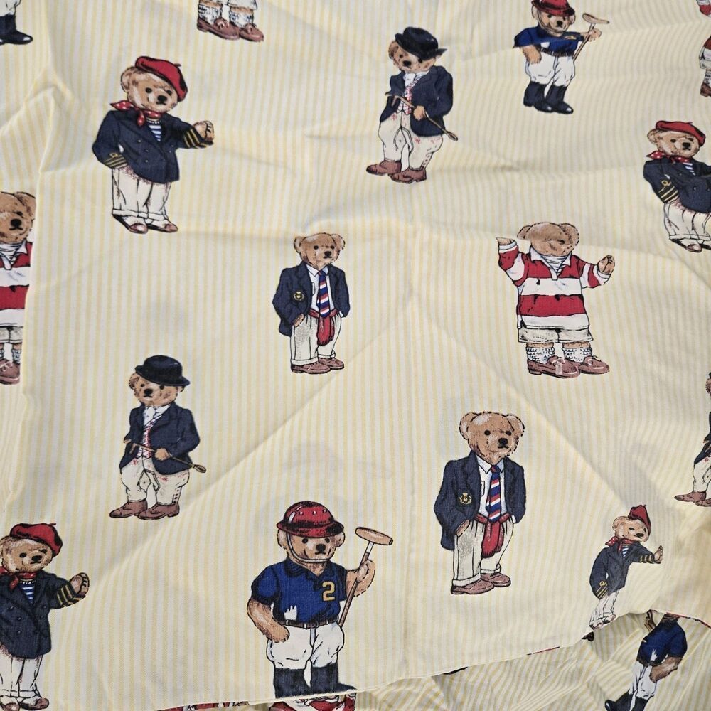 Vintage Ralph Lauren Polo Teddy Bear Striped Twin 2pc Sheet Set